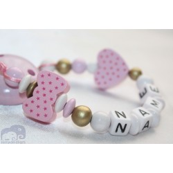 Baby Pink Bow Personalised Wooden Dummy clip / Chain