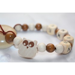 Natural Owl Personalised Wooden Dummy clip / Chain