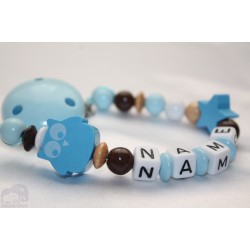 Blue Owl & Star Personalised Wooden Dummy clip / Chain