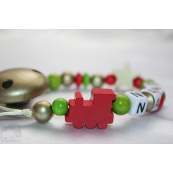 Red Locomotive -Christmas Personalised Wooden Dummy clip / Chain