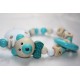 3D Aqua TEETHING * Teddy Bear Personalised Wooden Dummy Chain