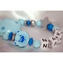 Blue Bear Personalised Wooden Dummy Clip/Chain