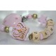 Pink Big Crown Personalised Wooden Dummy Clip, Holder,Strap, Chain