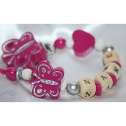 Hot Pink Butterfly Personalised Wooden Dummy Clip/Chain