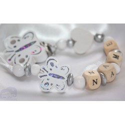 White Butterfly Personalised Wooden Dummy Clip/Chain