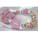 Pink Butterfly Personalised Wooden Dummy Clip/Chain