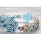 Blue/ Silver Big Crown Personalised Wooden Dummy Clip, Holder,Strap, Chain