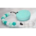 Turquoise Cookie Biscuit Oreo Beaded Teether Teething Baby Carrier Stroller Toy