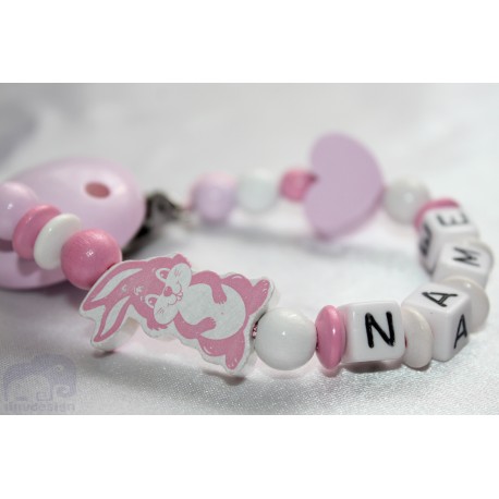 Pink Rabbit Personalised Wooden Dummy Chain