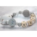 Grey Glitter Crown Personalised Wooden Dummy Chain