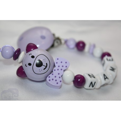 3D Purple Cat with bow Personalised Wooden Dummy clip / Chain