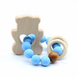 Wooden Baby Bracelet Animal Shaped Jewelry Teething For Baby Organic Wood Silicone Beads Baby Accessories Toys BEAR