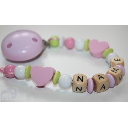 Little Heart Personalised Wooden Dummy Clip / Chain