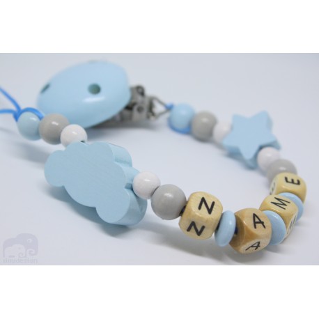 Blue Cloud Personalised Wooden Dummy clip / Chain