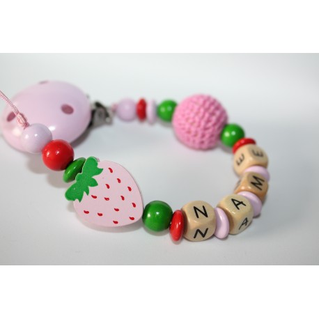 STRAWBERRY & BALL Personalised Wooden Dummy Clip / Chain
