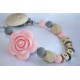 Pink Rose Personalised Wooden Dummy Clip , Silicone Chain