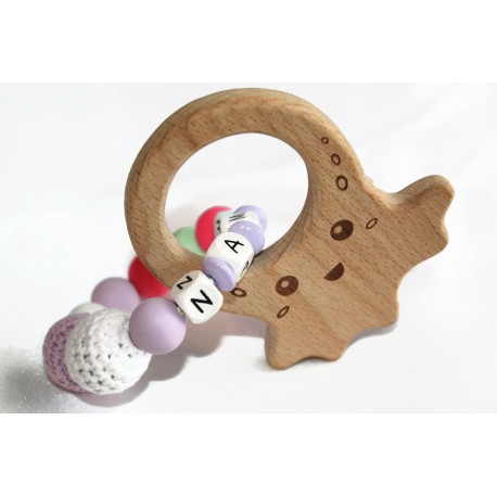 Personalised Teether baby wooden, silicone beads - OCTOPUS