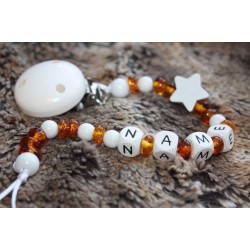 Amber & Wooden. Personalised Dummy Clip with STAR
