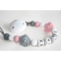 Tiny rose Personalised Wooden Dummy Clip , Silicone Chain