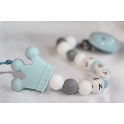 Blue Crown Personalised Wooden Dummy Chain , Silicone Dummy Clip