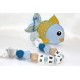 Blue Fish Personalised silicone , crochet , wooden Tetther / Dummy Clip