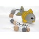 Grey Fish Personalised silicone , crochet , wooden Tetther / Dummy Clip