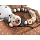 3D GREY Teddy Bear Personalised Wooden Dummy Clip / Chain / Holder / Pacifier