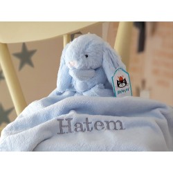 Personalised Jellycat Blue Bunny Comforter, Bunny Soother