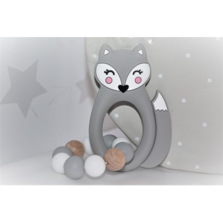 Grey Fox Silicone Teething Toy Baby Teether, Rattle