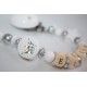 White Glitter Crown Personalised Wooden Dummy clip / Chain