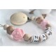 Personalised dummy clip, Pink rose wooden chain