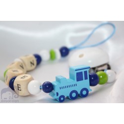 Blue Train Personalised Wooden Dummy clip / Chain