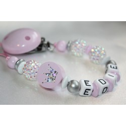 Pink Shiny Glitter Crown Personalised Wooden Dummy clip / Chain