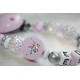 Pink Shiny Glitter Crown Personalised Wooden Dummy clip / Chain
