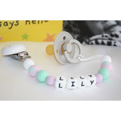Pink Stars Silicone Personalised Dummy clip / Chain
