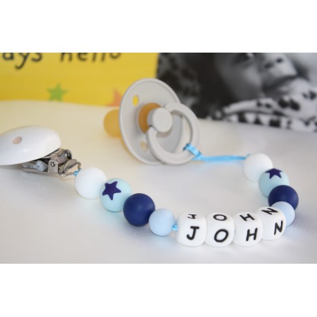 Blue Stars Silicone Personalised Dummy clip / Chain