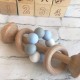Montessori inspired Wooden Rattle - Blue ,Grey , White - Wooden Silicone Rattle, Wooden Teether
