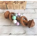 Wooden Rattle - Marble, Grey, Mint.. - Wooden Silicone Rattle, Wooden Teether