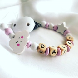 Pink Cloud Personalised Wooden Dummy clip / Chain