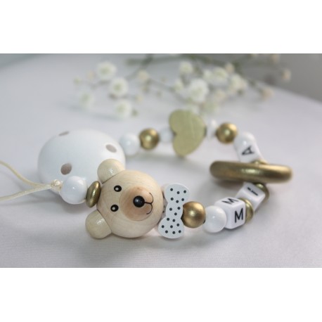 3D Teddy Bear & Teething Personalised Wooden Dummy Chain, Dummy Clip, Pacifer clip, Baby Teether, Baby shower Gift