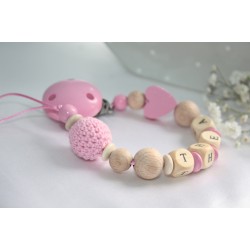 Wooden Dummy clip , Personalised Pink Heart Crochet Chain