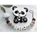 Personalised Sillicone Teether ,Dummy Clip Baby Teether - GREY Panda