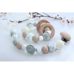 Rose Pacifier Clip + Teether | Silicone Pacifier Clip Gift Set