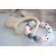 Personalised Wooden Silicone Baby Rattle Teething Toy - Pink Hippo