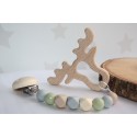 Natural Non Toxic Silicone / Wooden Teether dummy clip - Woodland Animals