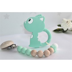 Mint Cat baby gift, silicone & beechwood teether