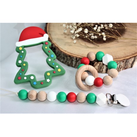 Christmas Tree ,Teething Set , Silicone Teether / Green