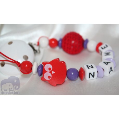 Red Owl Personalised Wooden Dummy Clip / Chain / Holder / Pacifier