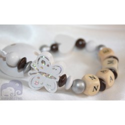 White glitter Butterfy Personalised Wooden Dummy clip / Chain