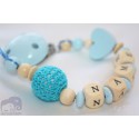 Blue Crochet & Heart Personalised Wooden Dummy clip / Chain